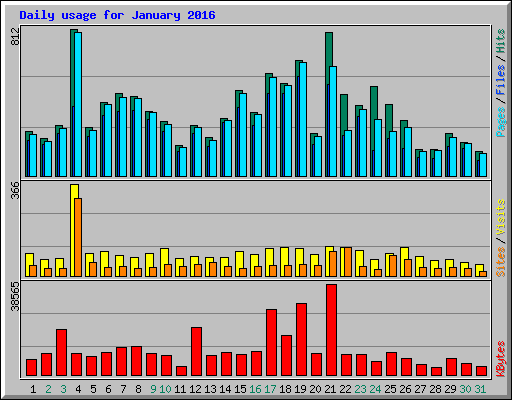 Daily usage for January 2016