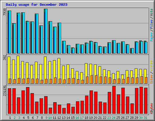 Daily usage for December 2023